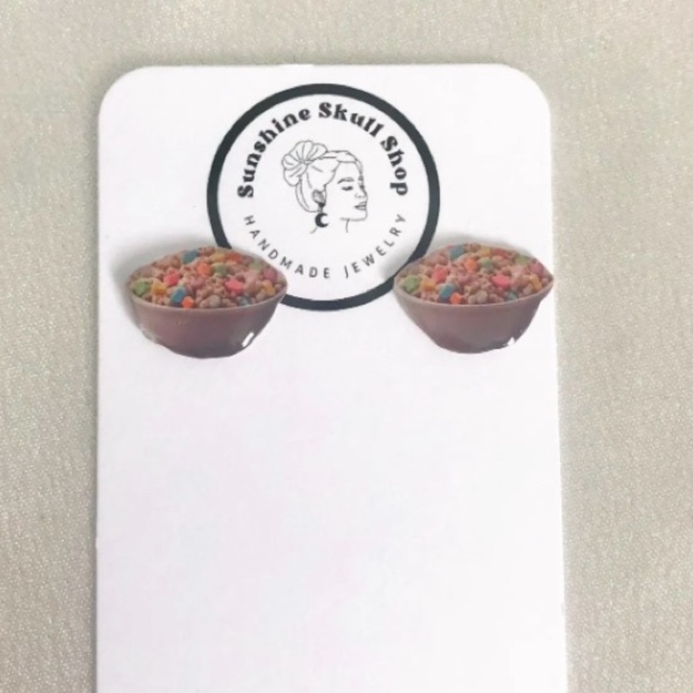 Cereal bowl earrings lucky charms
